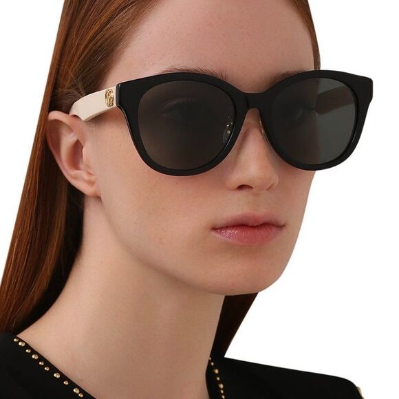 NEW GUCCI LOGO GG1002SK 004 Black White Gray Round Women Sunglasses - Picture 6 of 11